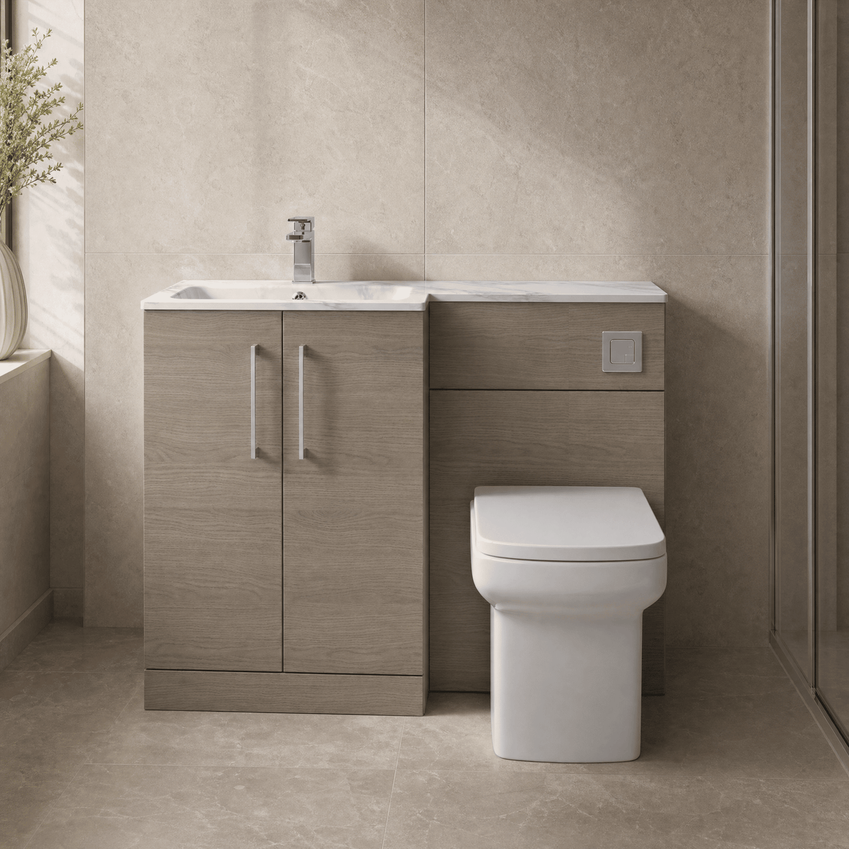 [BFLE2513L] Bramshall Contemporary 2 Door Floor Standing Combination Unit with Stone Basin, 1100mm, Choice of Orientation and Colour