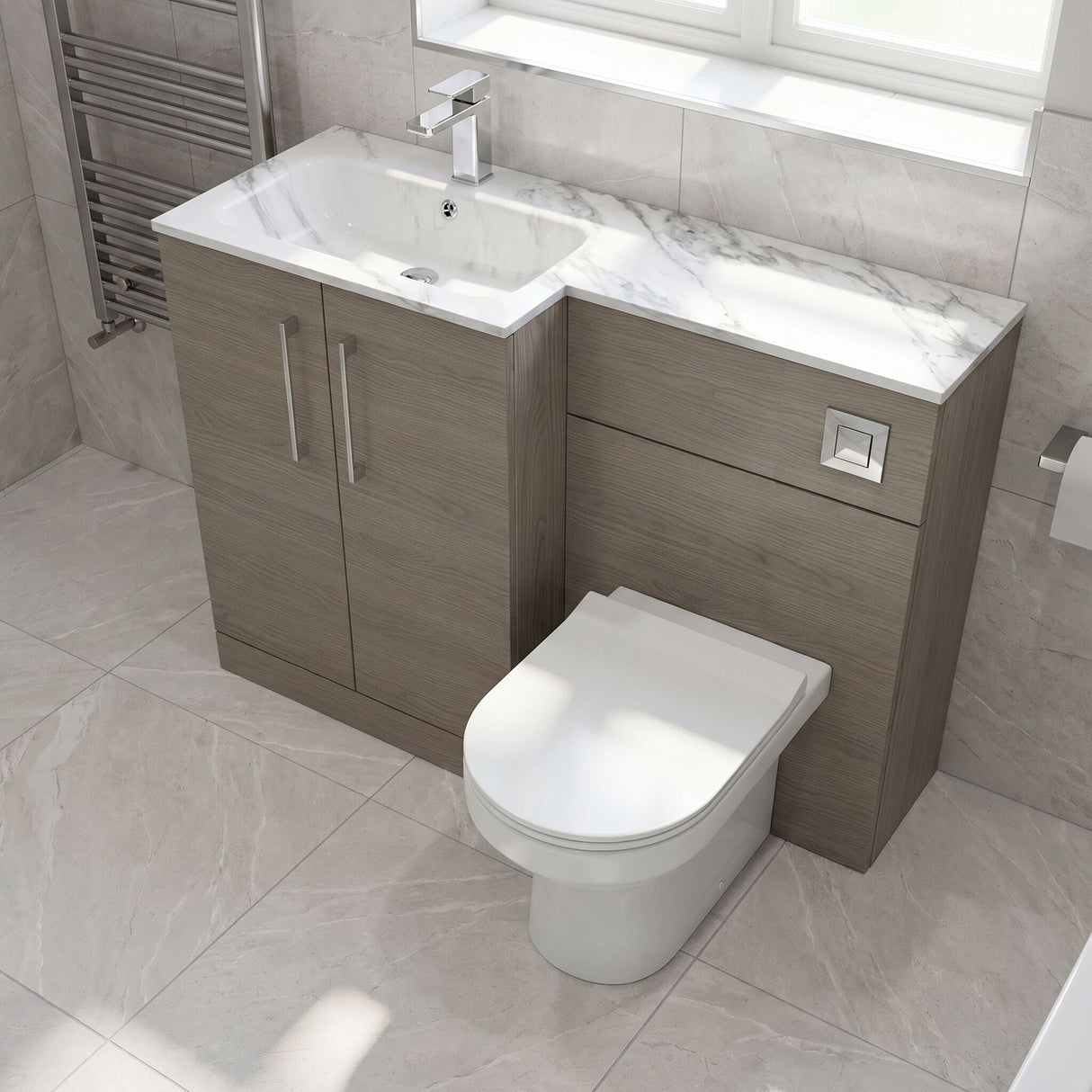 [BFLE2513L] Bramshall Contemporary 2 Door Floor Standing Combination Unit with Stone Basin, 1100mm, Choice of Orientation and Colour