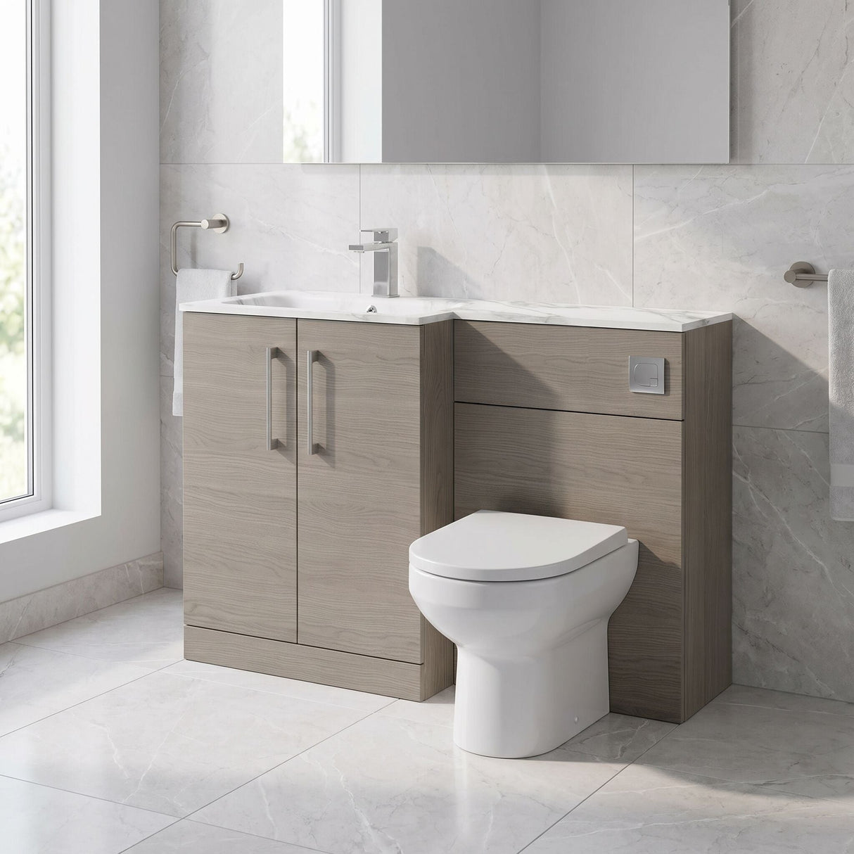 [BFLE2513L] Bramshall Contemporary 2 Door Floor Standing Combination Unit with Stone Basin, 1100mm, Choice of Orientation and Colour