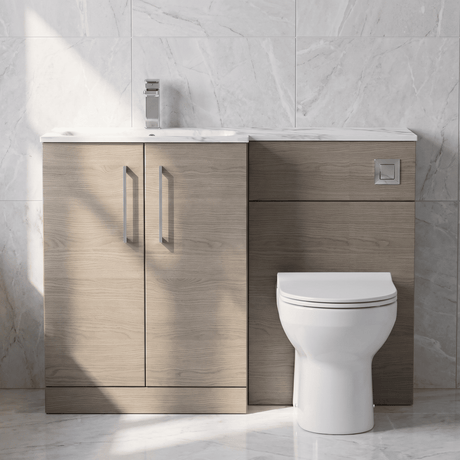 [BFLE2513L] Bramshall Contemporary 2 Door Floor Standing Combination Unit with Stone Basin, 1100mm, Choice of Orientation and Colour - Silo