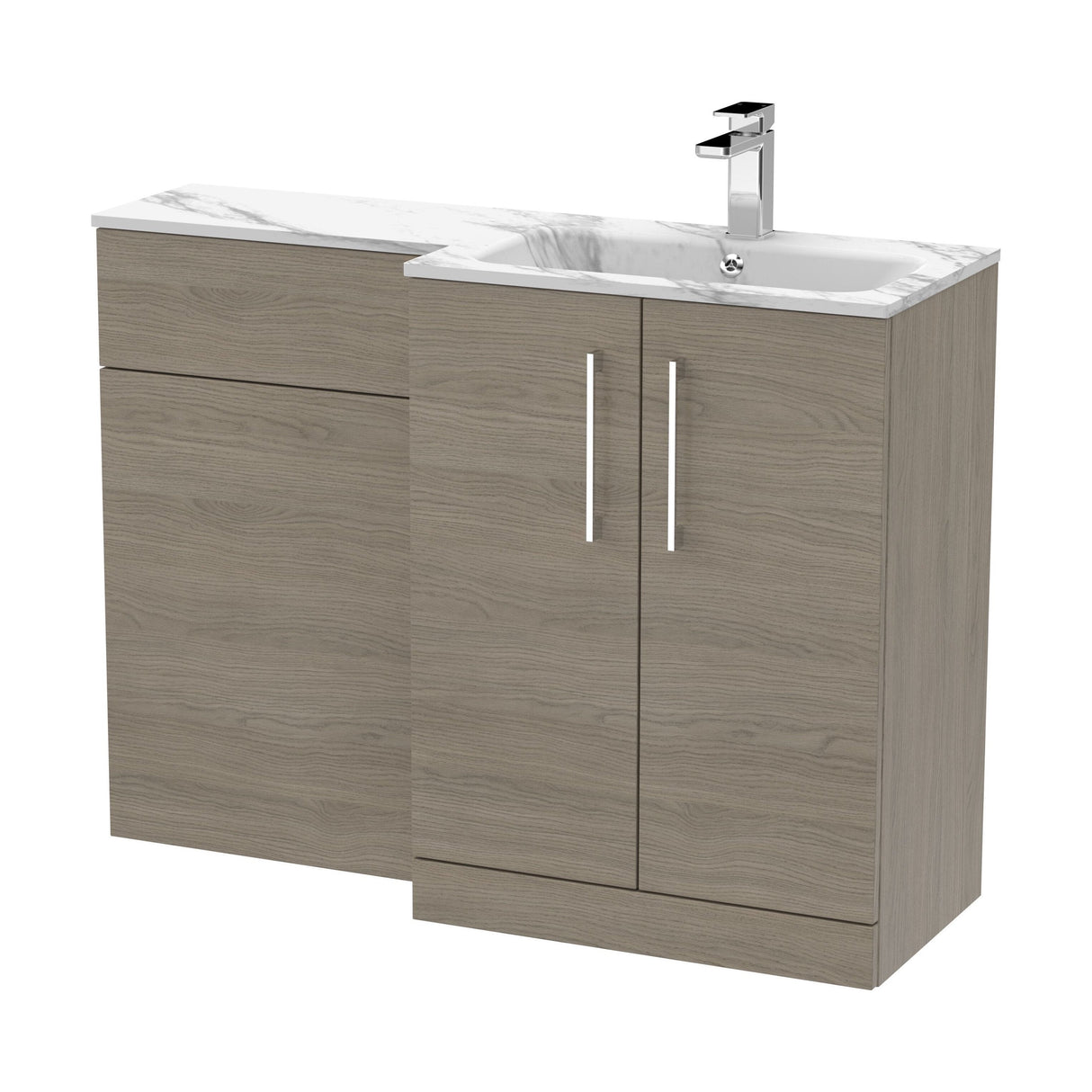 [BFLE2513R] Bramshall Contemporary 2 Door Floor Standing Combination Unit with Stone Basin, 1100mm, Choice of Orientation and Colour - Cutout