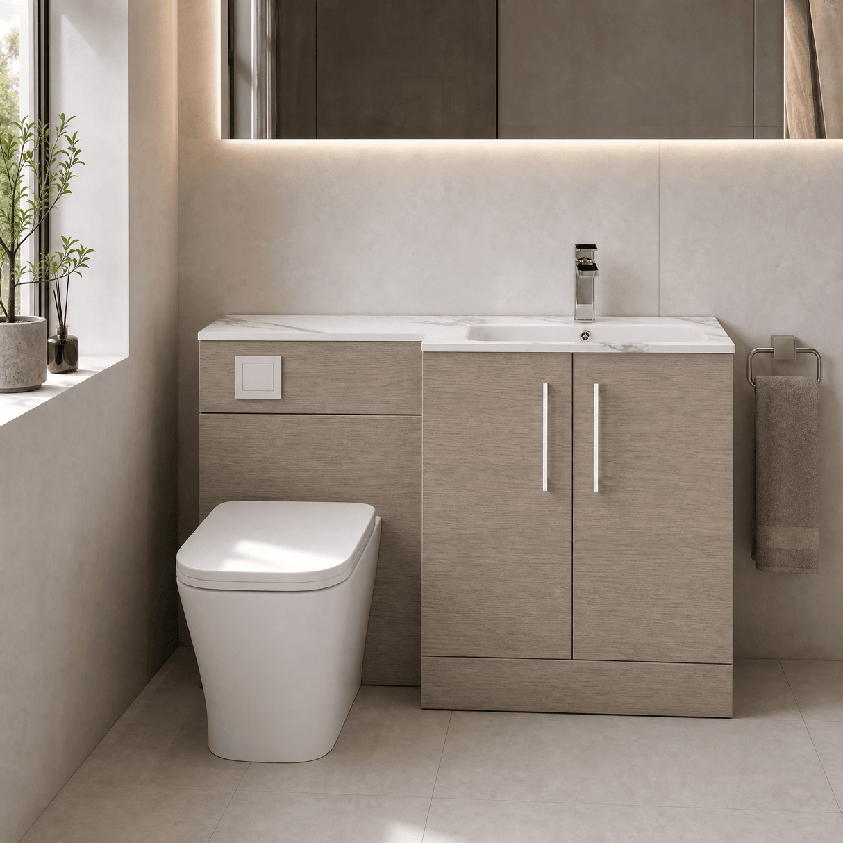 [BFLE2513R] Bramshall Contemporary 2 Door Floor Standing Combination Unit with Stone Basin, 1100mm, Choice of Orientation and Colour