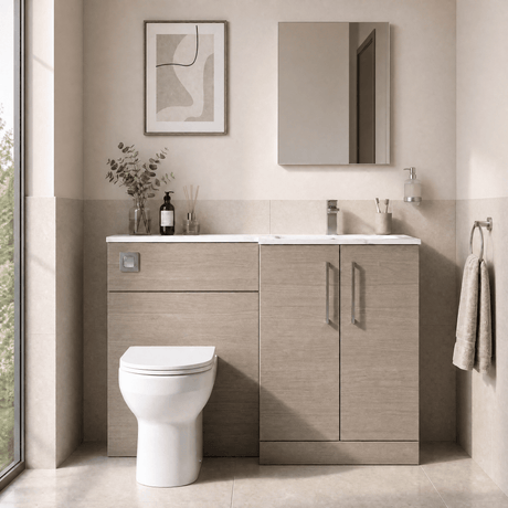 [BFLE2513R] Bramshall Contemporary 2 Door Floor Standing Combination Unit with Stone Basin, 1100mm, Choice of Orientation and Colour - Silo