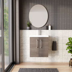 [BFLE2521A] Bramshall Contemporary 2 Door Wall Hung Vanity Basin Unit with Mid-Edge Basin, Choice of Size and Colour - Lifestyle 1