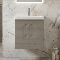 [BFLE2521A] Bramshall Contemporary 2 Door Wall Hung Vanity Basin Unit with Mid-Edge Basin, Choice of Size and Colour - Silo