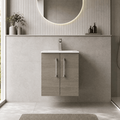 [BFLE2521B] Balterley Level Contemporary Bathroom 2 Soft Close Door & Minimalist Wall Hung Vanity Unit Basin, Solace Oak, 500mm - Lifestyle 1