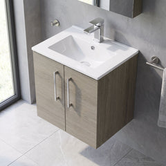 [BFLE2521B] Balterley Level Contemporary Bathroom 2 Soft Close Door & Minimalist Wall Hung Vanity Unit Basin, Solace Oak, 500mm - Lifestyle 2
