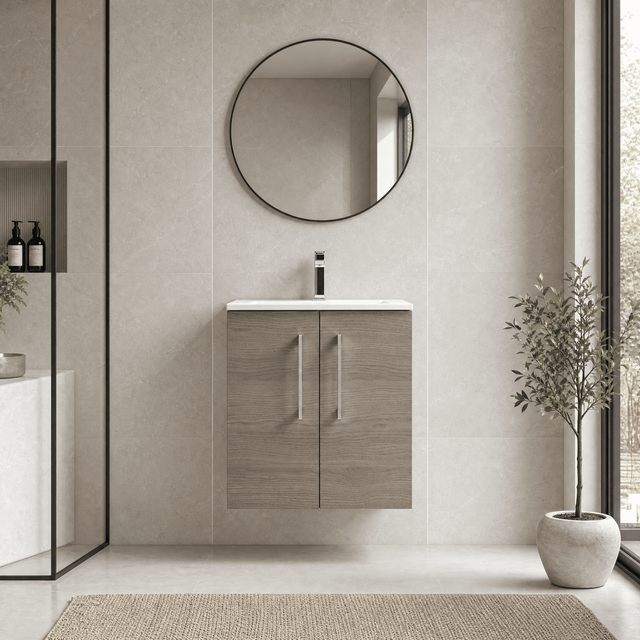 [BFLE2521B] Balterley Level Contemporary Bathroom 2 Soft Close Door & Minimalist Wall Hung Vanity Unit Basin, Solace Oak, 500mm - Silo
