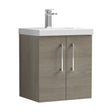 [BFLE2521D] Balterley  Wall Hung 2 Soft Close Door & Thin-Edge Bathroom Vanity Unit Basin, Solace Oak, 500 mm - Cutout