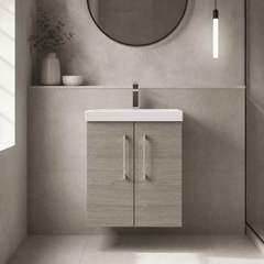 [BFLE2521D] Balterley  Wall Hung 2 Soft Close Door & Thin-Edge Bathroom Vanity Unit Basin, Solace Oak, 500 mm - Lifestyle 1