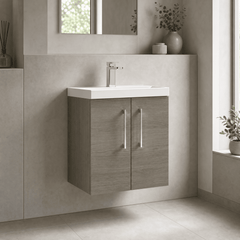[BFLE2521D] Balterley  Wall Hung 2 Soft Close Door & Thin-Edge Bathroom Vanity Unit Basin, Solace Oak, 500 mm - Lifestyle 3