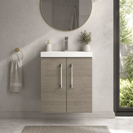 [BFLE2521D] Balterley  Wall Hung 2 Soft Close Door & Thin-Edge Bathroom Vanity Unit Basin, Solace Oak, 500 mm - Silo