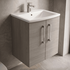 [BFLE2521G] Balterley  Modern Bathroom Wall Hung 2-Door Vanity & Curved Basin, Solace Oak, 500mm - Lifestyle 2