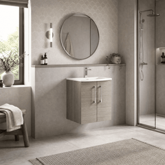 [BFLE2521G] Balterley  Modern Bathroom Wall Hung 2-Door Vanity & Curved Basin, Solace Oak, 500mm - Lifestyle 3