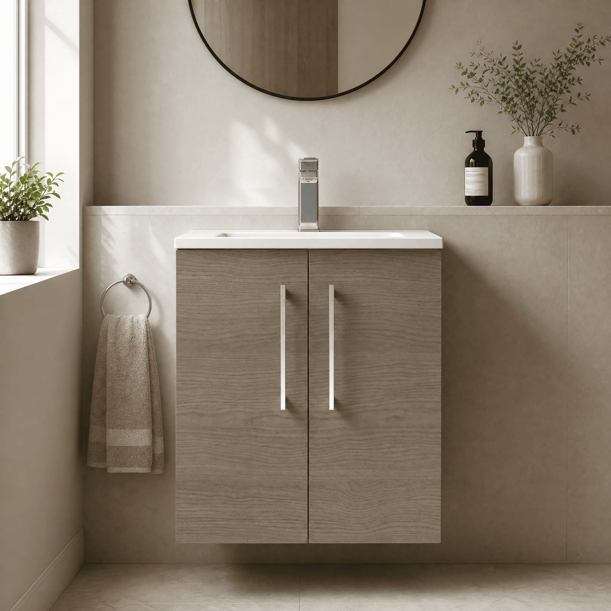 [BFLE2521G] Bramshall Contemporary 2 Door Wall Hung Vanity Basin Unit, Choice of Size, Colour and Basin - Studio Shot