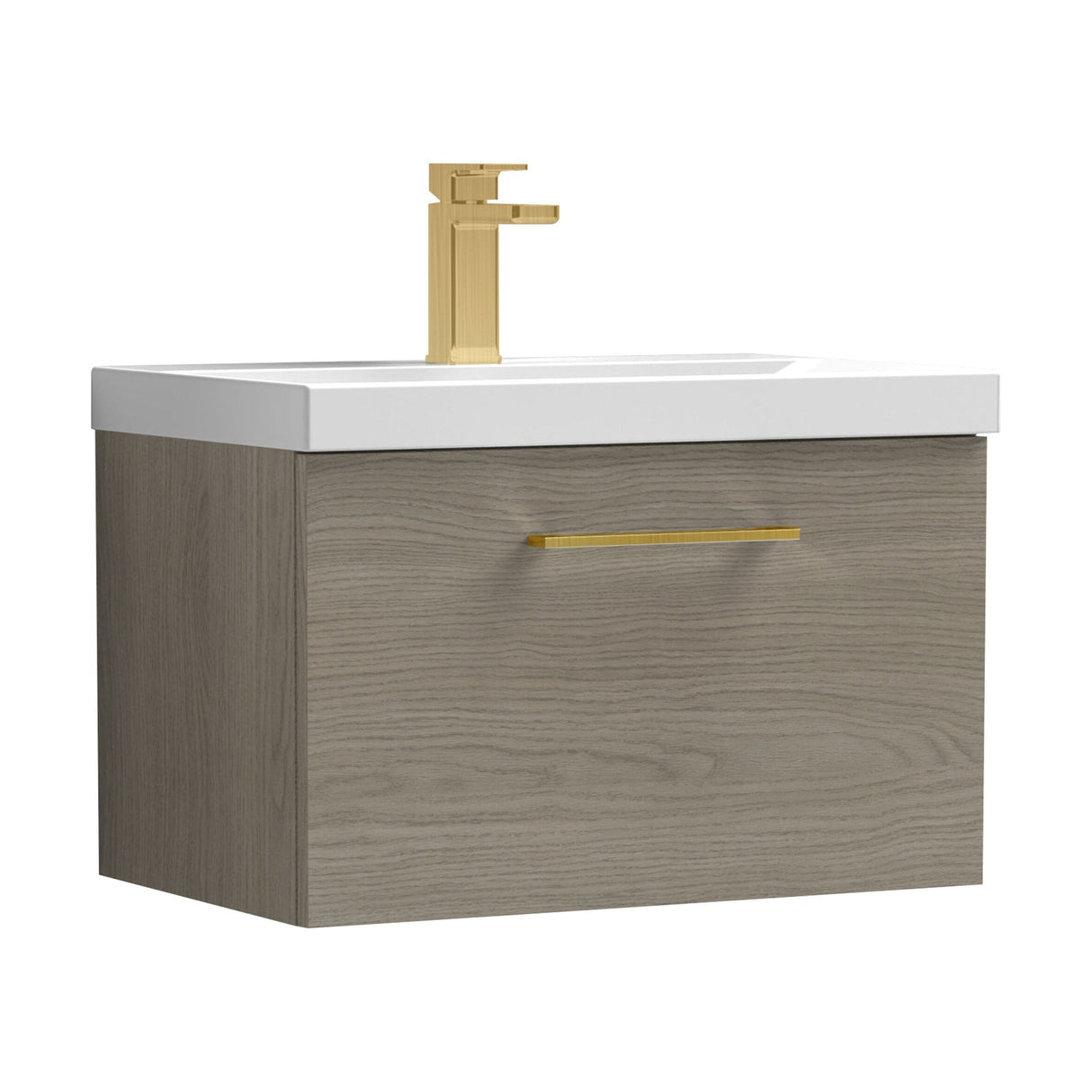 [BFLE2522AH017] Bramshall Wall Hung 1 Drawer Vanity Unit with Mid-Edge Ceramic Basin - Choice of Colour, Handle Finish and Size - Cutout