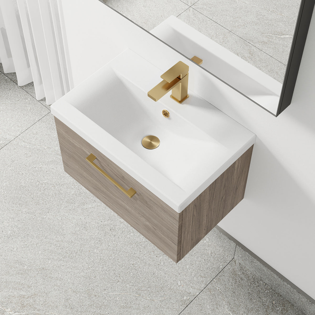 [BFLE2522AH017] Bramshall Wall Hung 1 Drawer Vanity Unit with Mid-Edge Ceramic Basin 600mm - Lifestyle 2