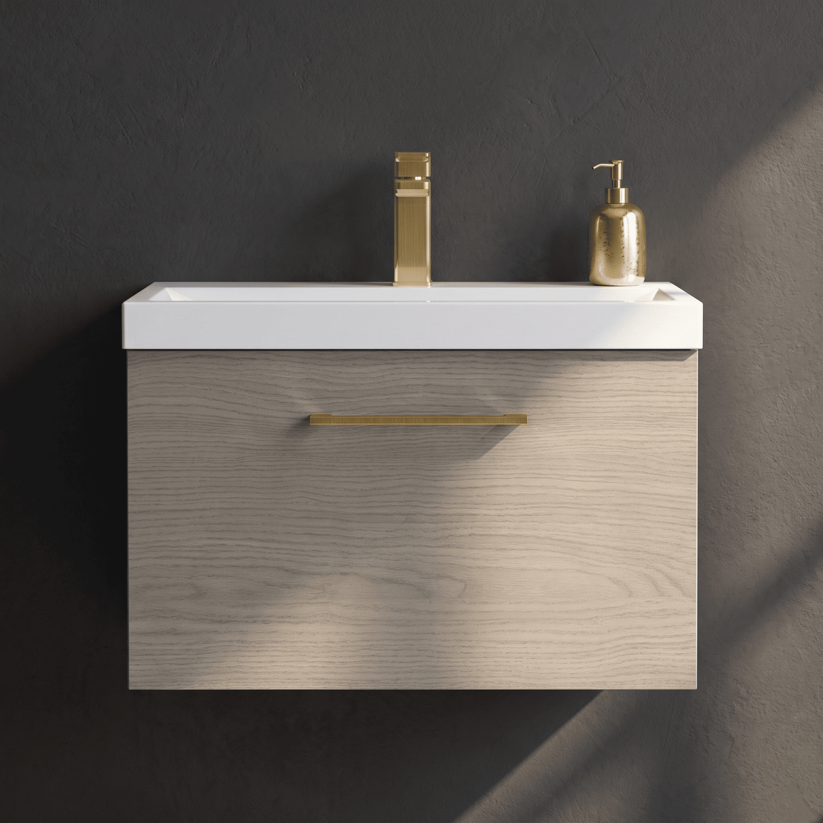 [BFLE2522AH017] Bramshall Wall Hung 1 Drawer Vanity Unit with Mid-Edge Ceramic Basin 600mm - Studio Shot