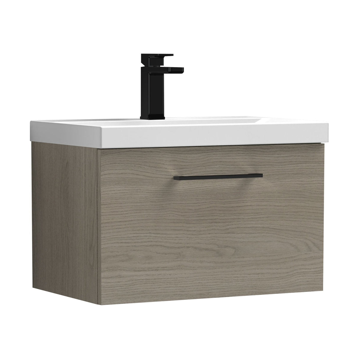 [BFLE2522AH018] Bramshall Wall Hung 1 Drawer Vanity Unit with Mid-Edge Ceramic Basin - Choice of Colour, Handle Finish and Size - Cutout