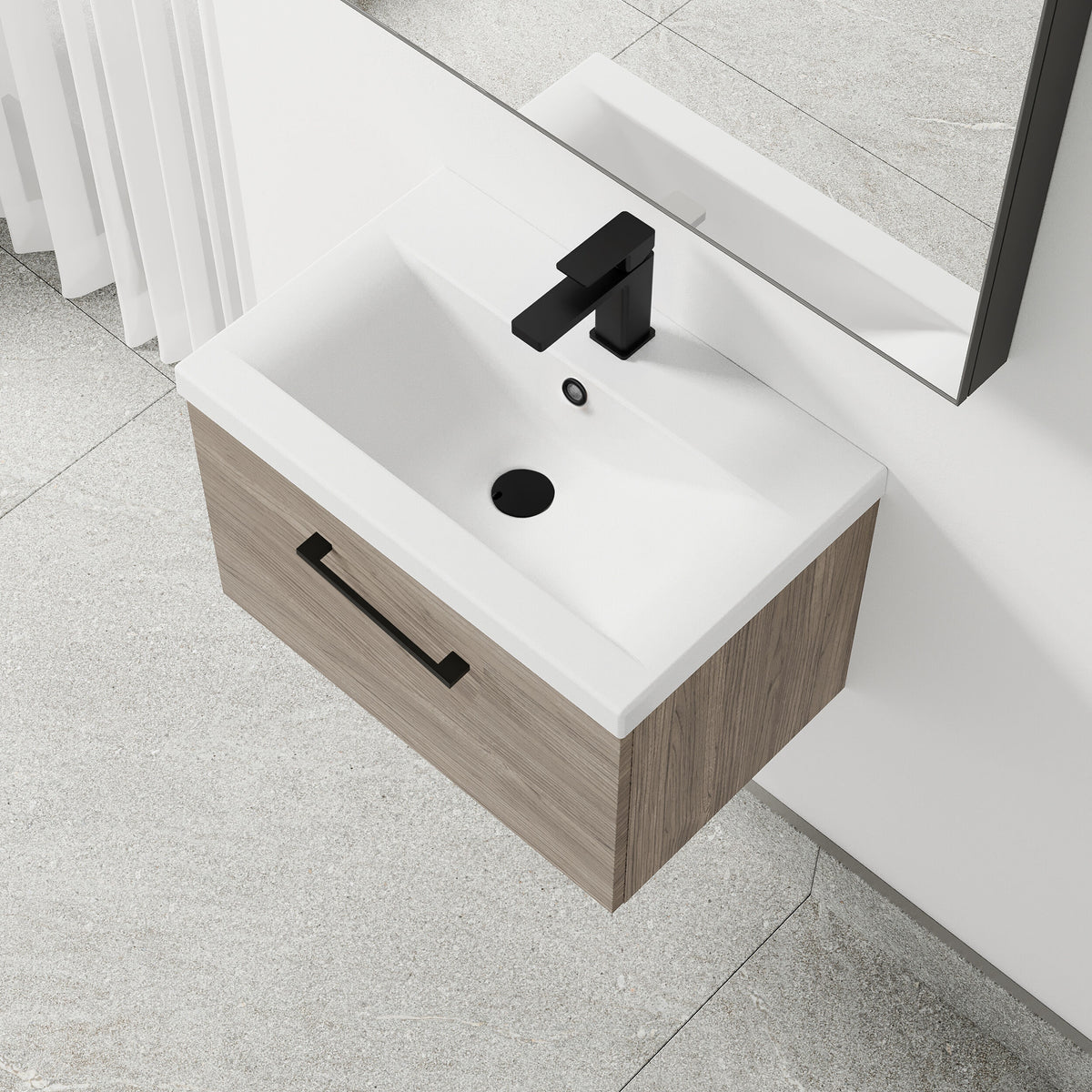 [BFLE2522AH018] Bramshall Wall Hung 1 Drawer Vanity Unit with Mid-Edge Ceramic Basin 600mm - Lifestyle 2