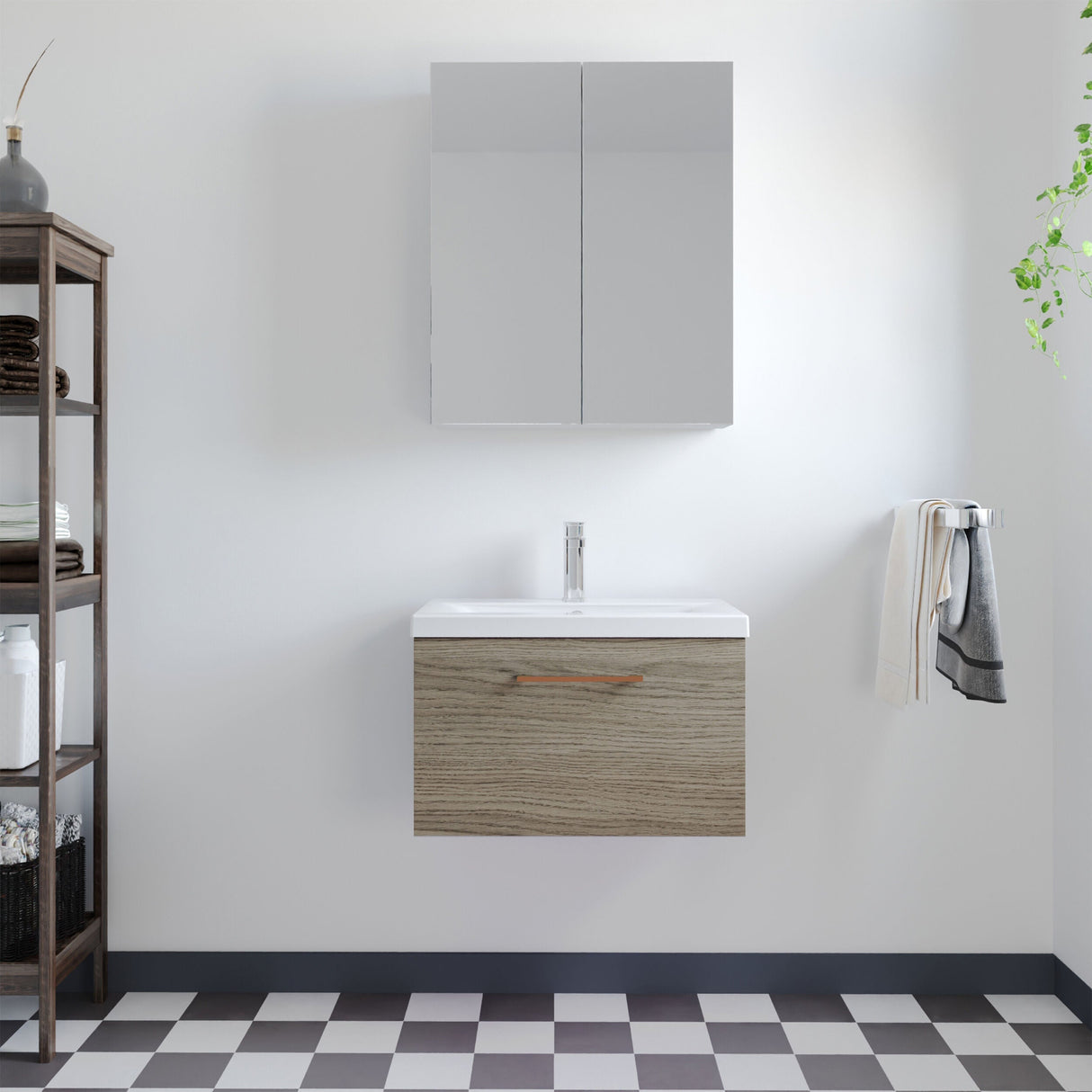 [BFLE2522AH019] Bramshall Wall Hung 1 Drawer Vanity Unit with Mid-Edge Ceramic Basin - Choice of Colour, Handle Finish and Size - Lifestyle 1