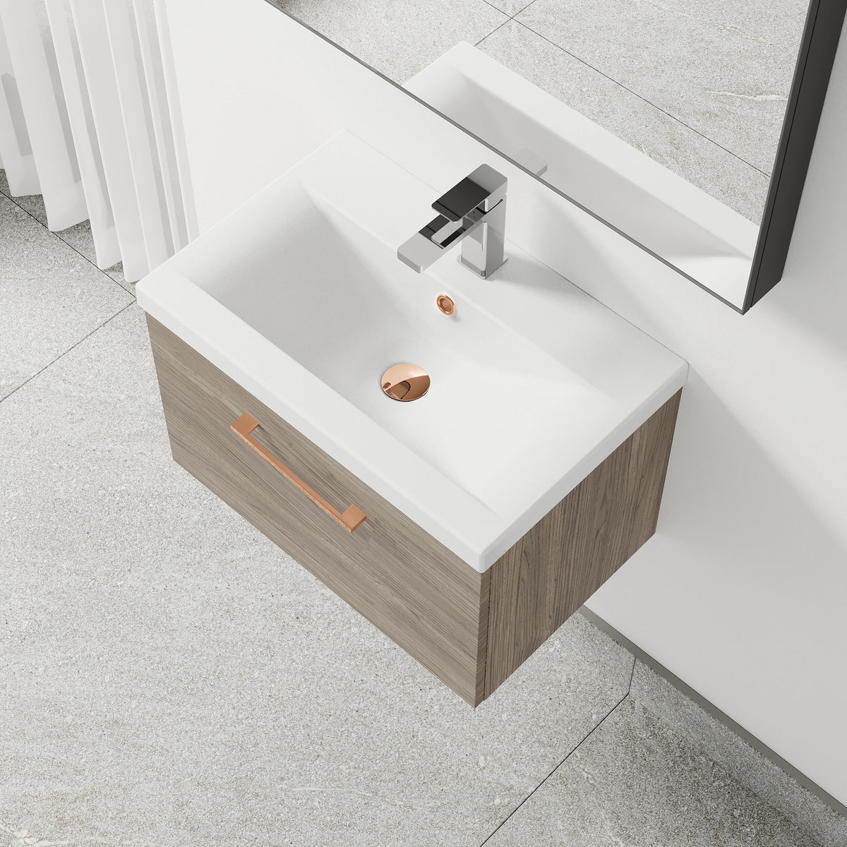 [BFLE2522AH019] Bramshall Wall Hung 1 Drawer Vanity Unit with Mid-Edge Ceramic Basin 600mm - Lifestyle 2