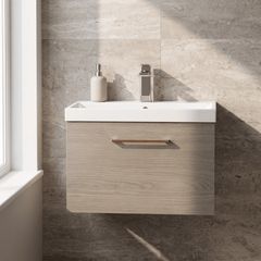 [BFLE2522AH019] Bramshall Wall Hung 1 Drawer Vanity Unit with Mid-Edge Ceramic Basin 600mm - Studio Shot