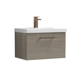 Wall Hung 1 Drawer Vanity Unit with Mid-Edge Ceramic Basin - Choice of Colour, Handle Finish and Size