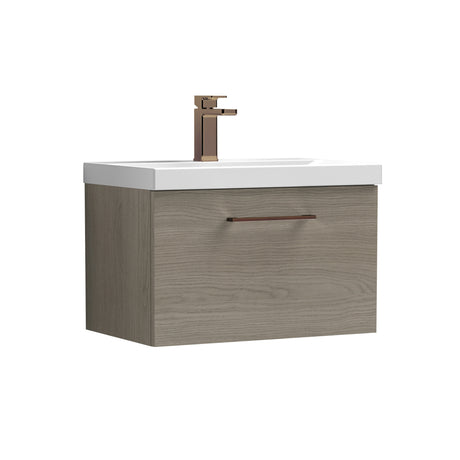 Wall Hung 1 Drawer Vanity Unit with Mid-Edge Ceramic Basin - Choice of Colour, Handle Finish and Size