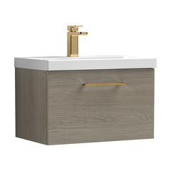 [BFLE2522AH1516] Bramshall Wall Hung 1 Drawer Vanity Unit with Mid-Edge Ceramic Basin - Choice of Colour, Handle Finish and Size - Cutout