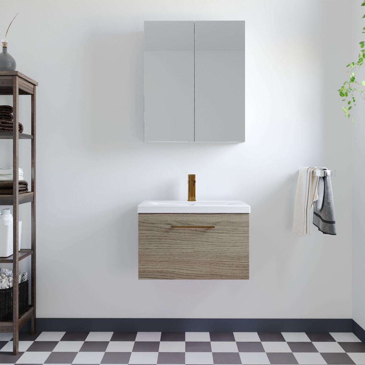 [BFLE2522AH1516] Bramshall Wall Hung 1 Drawer Vanity Unit with Mid-Edge Ceramic Basin - Choice of Colour, Handle Finish and Size - Lifestyle 1