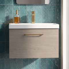 [BFLE2522AH1516] Bramshall Wall Hung 1 Drawer Vanity Unit with Mid-Edge Ceramic Basin 600mm - Studio Shot