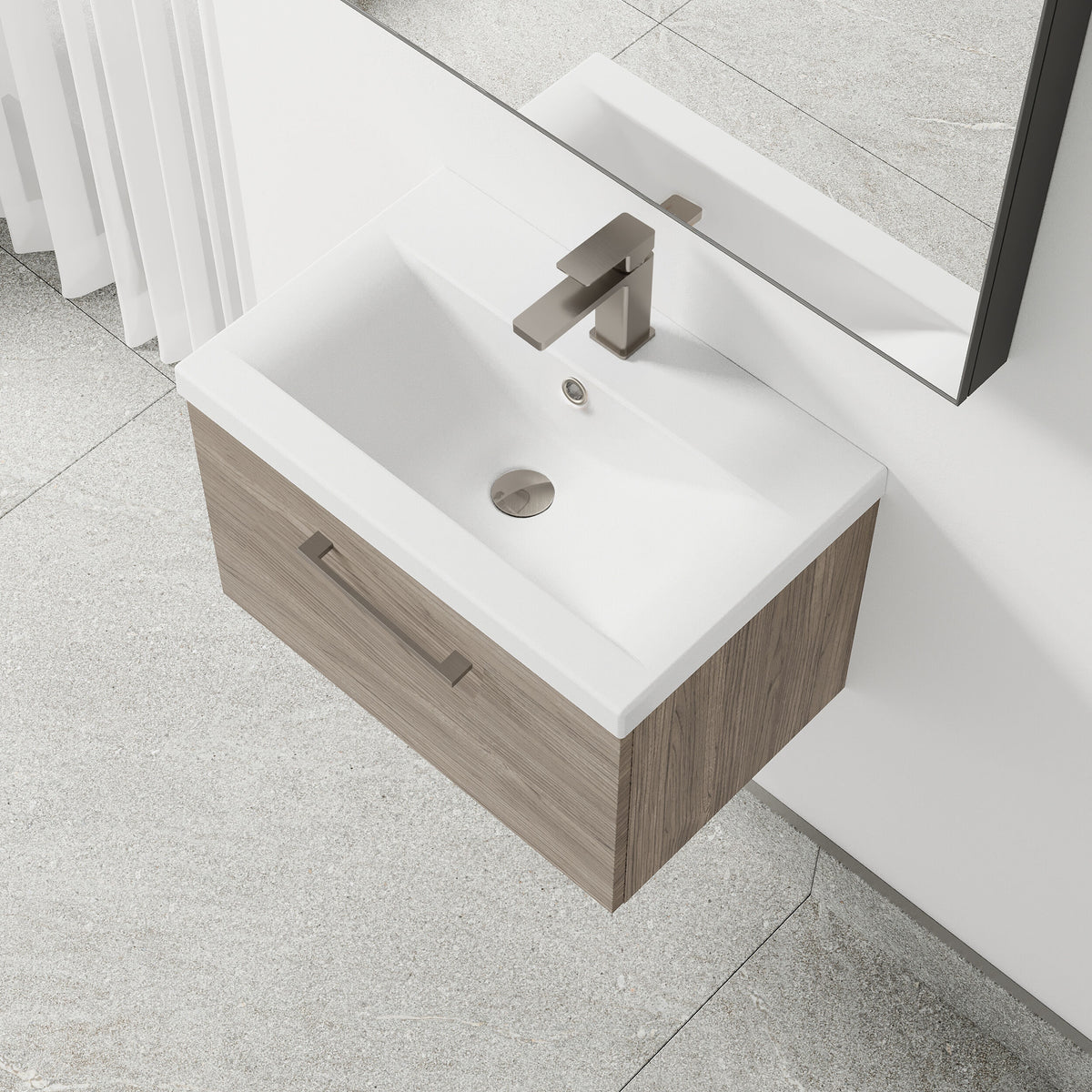 [BFLE2522AH716] Bramshall Wall Hung 1 Drawer Vanity Unit with Mid-Edge Ceramic Basin 600mm - Lifestyle 2