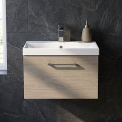 [BFLE2522AH716] Bramshall Wall Hung 1 Drawer Vanity Unit with Mid-Edge Ceramic Basin 600mm - Studio Shot
