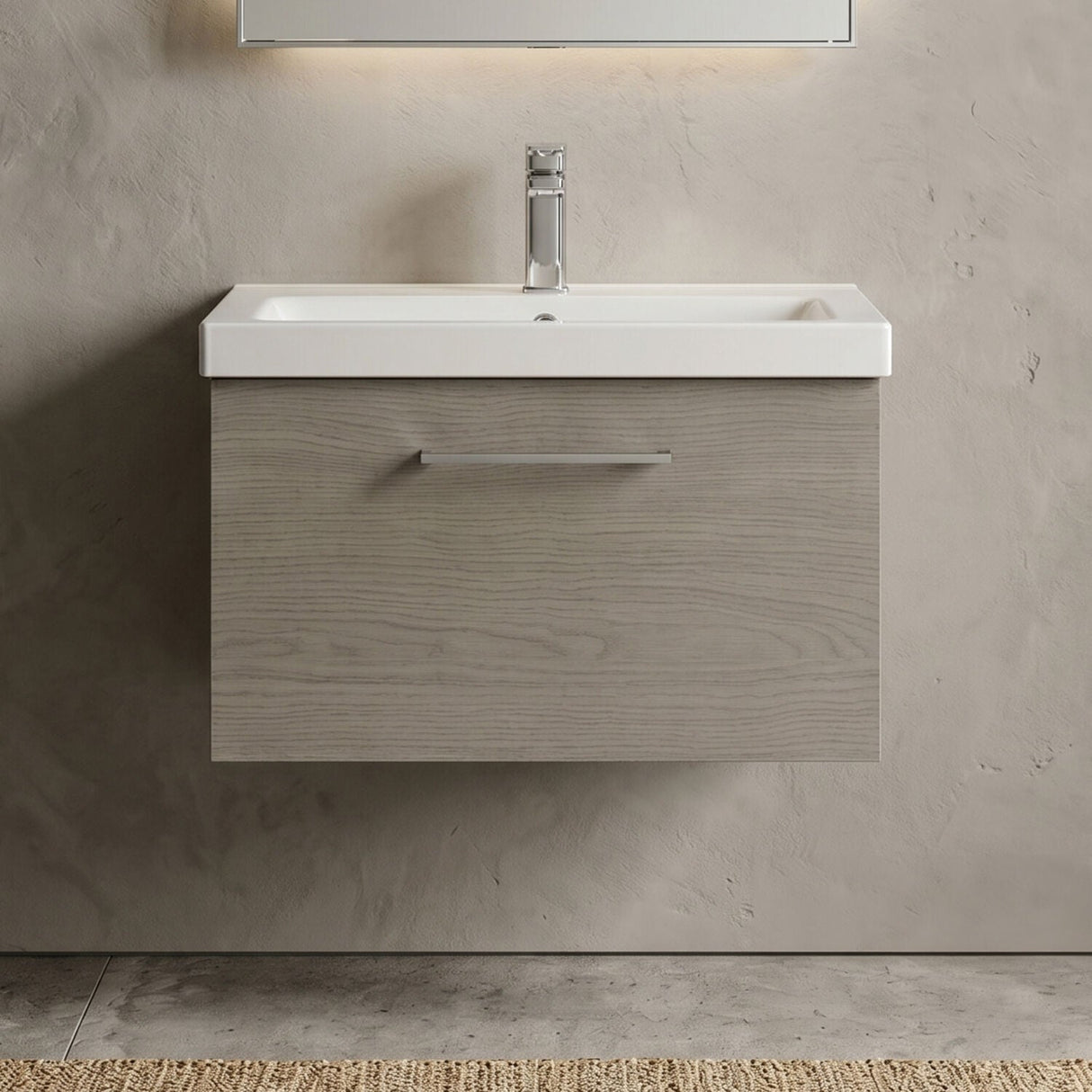 [BFLE2522A] Bramshall Wall Hung 1 Drawer Vanity Unit with Mid-Edge Ceramic Basin - Choice of Colour, Handle Finish and Size - Silo