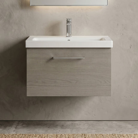 [BFLE2522A] Bramshall Wall Hung 1 Drawer Vanity Unit with Mid-Edge Ceramic Basin - Choice of Colour, Handle Finish and Size - Silo