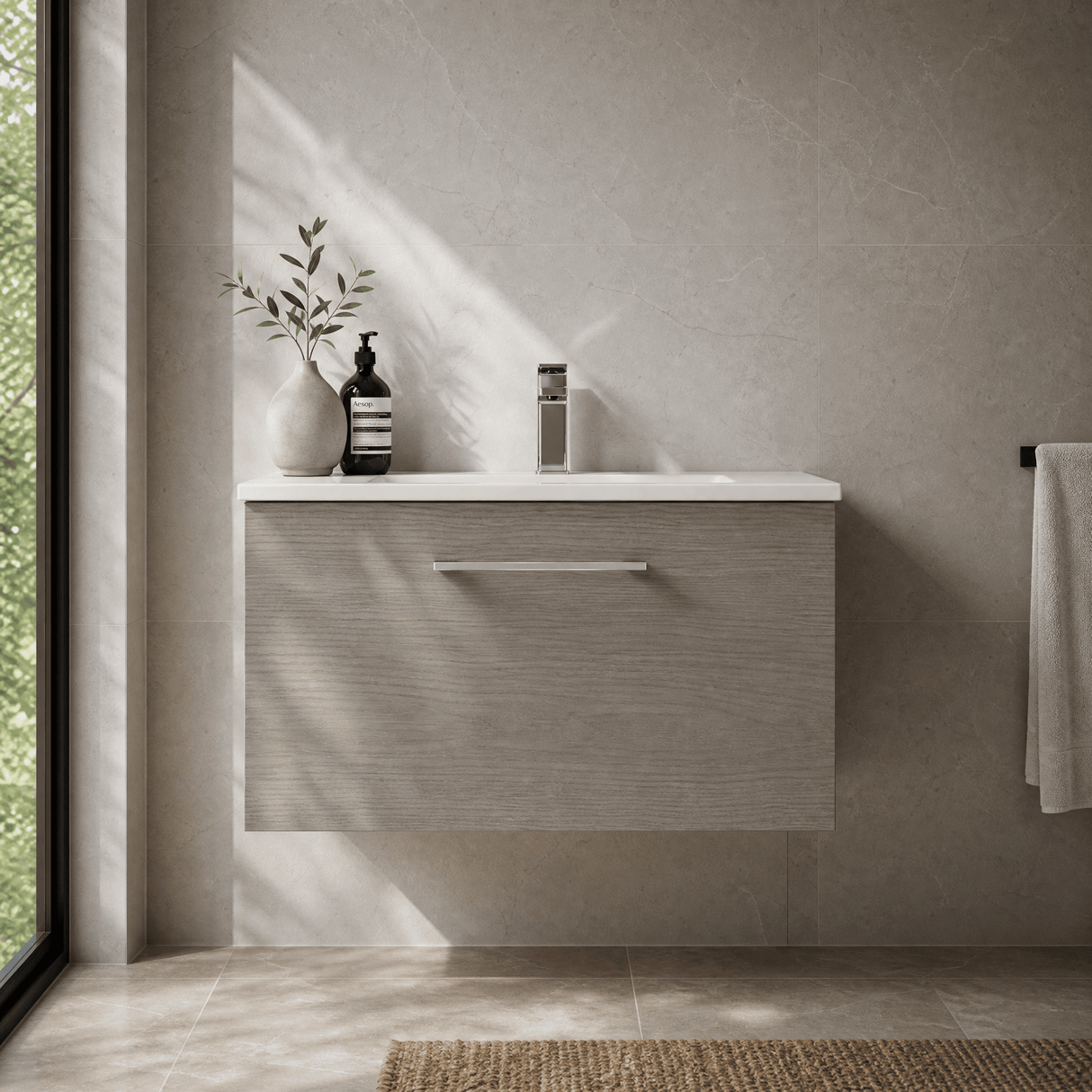 [BFLE2522B] Bramshall Contemporary 1 Soft Close Drawer Wall Hung Vanity Unit, Choice of Size/Basin Type/Colour - Silo