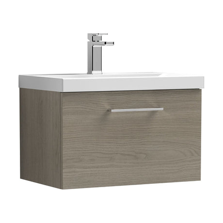 [BFLE2522D] Balterley  Wall Hung 1 Soft Close Drawer & Thin-Edge Bathroom Vanity Unit Basin, Solace Oak, 600mm - Cutout