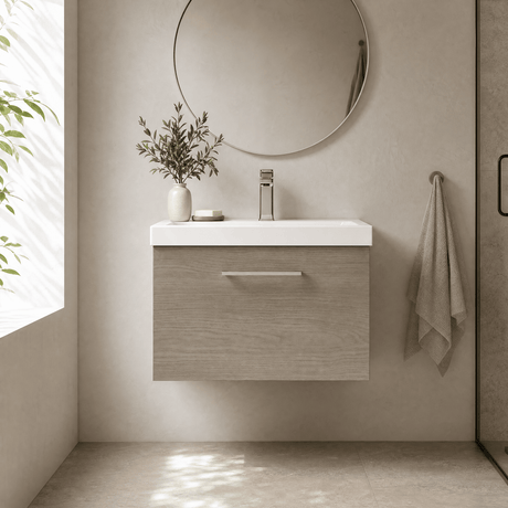 [BFLE2522D] Bramshall Contemporary 1 Soft Close Drawer Wall Hung Vanity Unit, Choice of Size/Basin Type/Colour - Silo