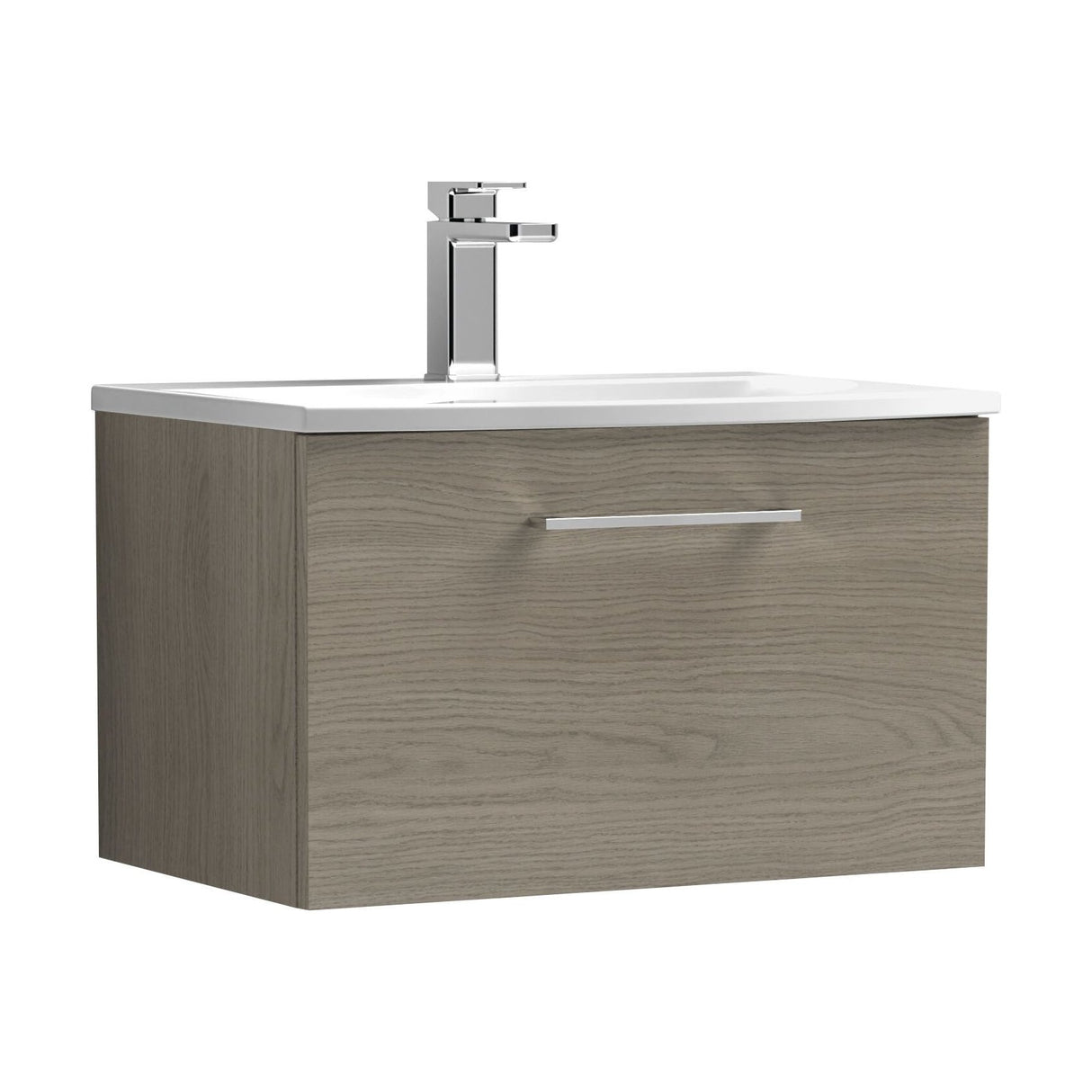 [BFLE2522G] Balterley  Modern Bathroom Wall Hung 1-Drawer Vanity & Curved Basin, Solace Oak, 600mm - Cutout