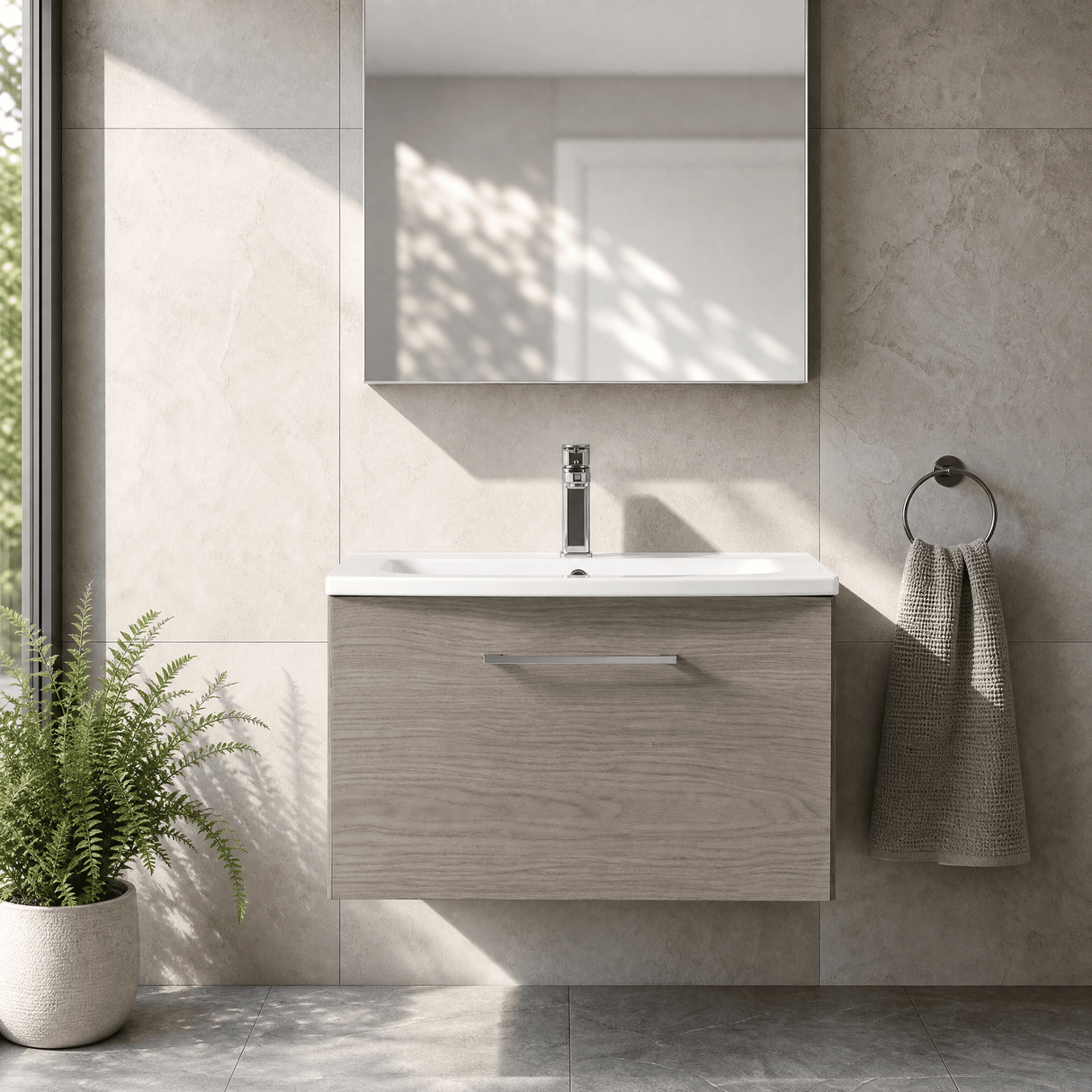 [BFLE2522G] Bramshall Contemporary 1 Soft Close Drawer Wall Hung Vanity Unit, Choice of Size/Basin Type/Colour - Silo