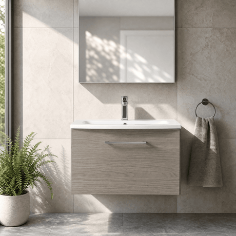 [BFLE2522G] Bramshall Contemporary 1 Soft Close Drawer Wall Hung Vanity Unit, Choice of Size/Basin Type/Colour - Silo