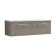 [BFLE2522LBG2] Balterley Level 1200mm Wall Hung 2 Drawer Vanity Unit & Laminate Worktop for Spacious Natural-Wood Bathroom Storage - Solace Oak - Cutout