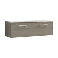 [BFLE2522LBG2] Balterley Level 1200mm Wall Hung 2 Drawer Vanity Unit & Laminate Worktop for Spacious Natural-Wood Bathroom Storage - Solace Oak - Cutout
