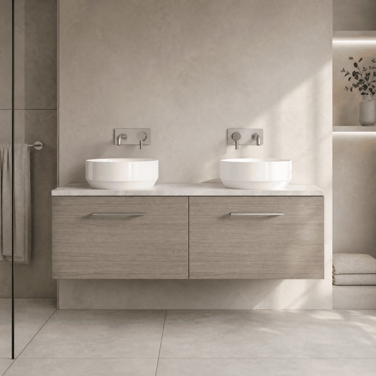 [BFLE2522LBG2] Bramshall Wall Hung 2 Drawer Vanity Unit with Bellato Grey Laminate Worktop, 1200mm, Choice of Colour