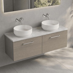 [BFLE2522LBG2] Bramshall Wall Hung 2 Drawer Vanity Unit with Bellato Grey Laminate Worktop, 1200mm, Choice of Colour