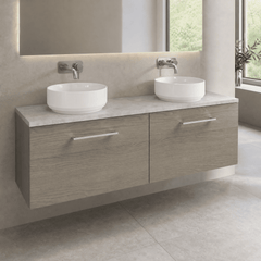 [BFLE2522LBG2] Bramshall Wall Hung 2 Drawer Vanity Unit with Bellato Grey Laminate Worktop, 1200mm, Choice of Colour