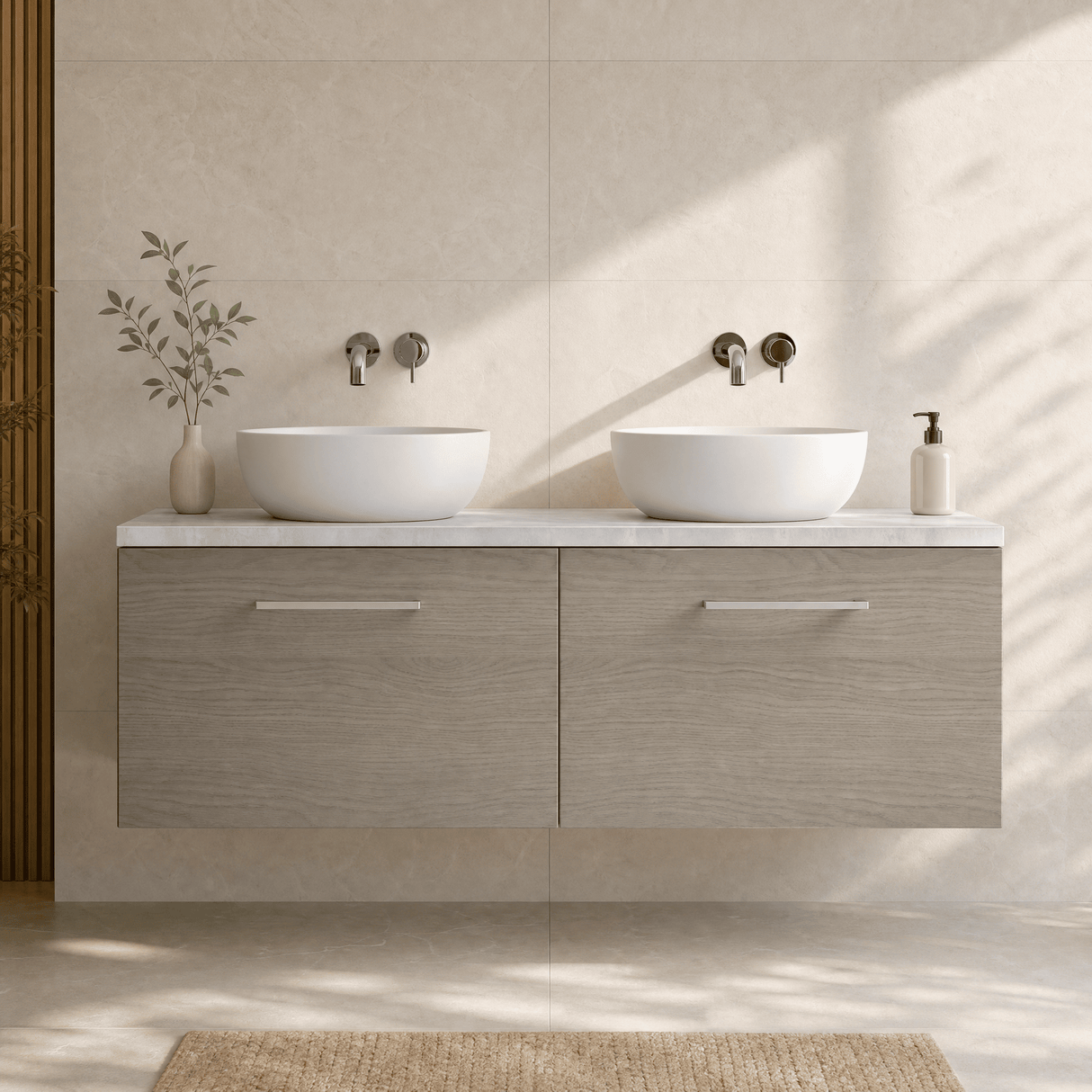 [BFLE2522LBG2] Bramshall Wall Hung 2 Drawer Vanity Unit with Bellato Grey Laminate Worktop, 1200mm, Choice of Colour - Silo