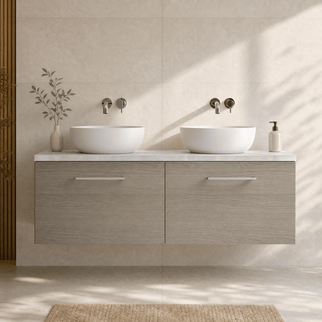 [BFLE2522LBG2] Bramshall Wall Hung 2 Drawer Vanity Unit with Bellato Grey Laminate Worktop, 1200mm, Choice of Colour - Silo