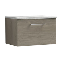 [BFLE2522LBG] Balterley Level 600mm Wall Hung 1 Drawer Vanity Unit with Laminate Worktop for Compact Natural-Wood Bathroom Storage - Solace Oak - Cutout